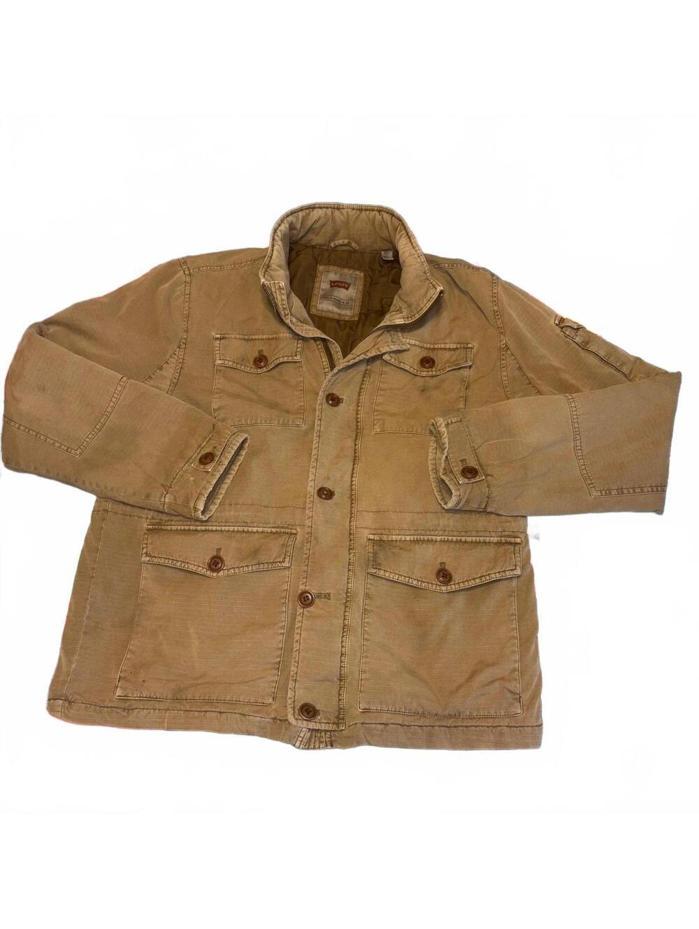 LEVI'S Field Jacket Men's Large Full Zip Tan RipStop Quilted Hooded Workwear